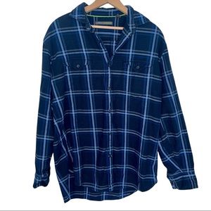 Claiborne By John Bartlett Blue Flannel Plaid Button Down Long Sleeve Classic